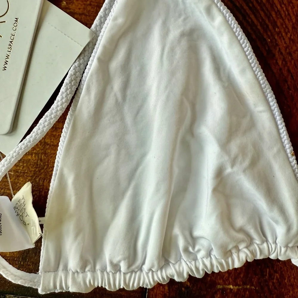 L*Space White & Gold Studded Strappy Bikini Top